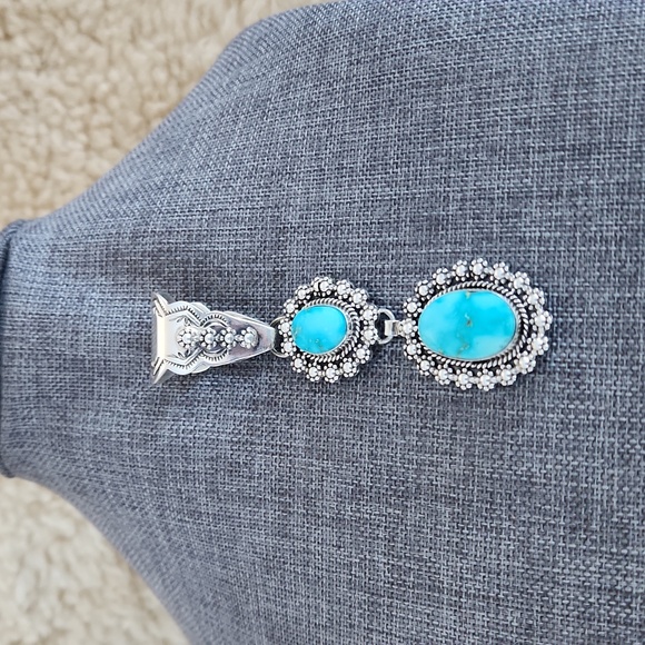 Incredible Native American Navajo 2 Stone Blue Ridge Turquoise Pendant 🩵🎁💙 - Picture 2 of 13